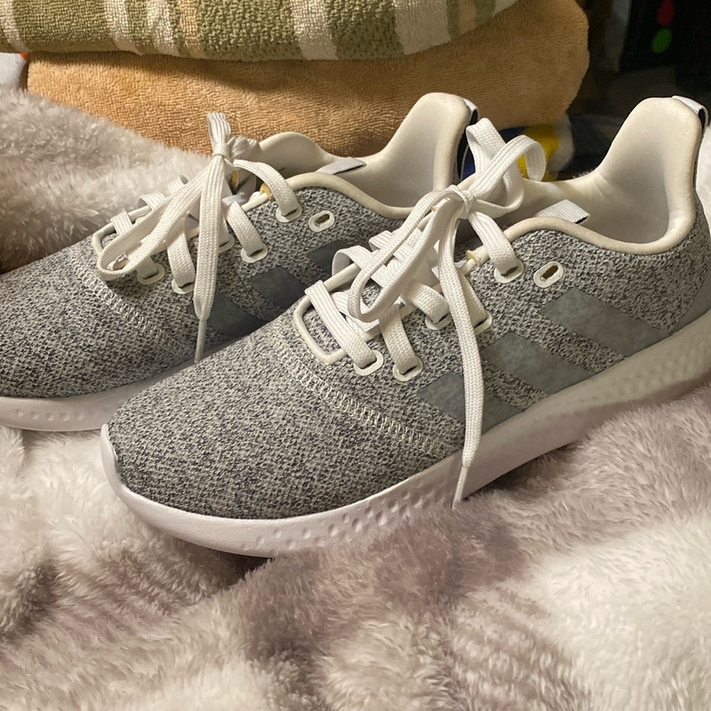 Grey and white Cloudfoam Super Adidas Sneakers. Only worn once.